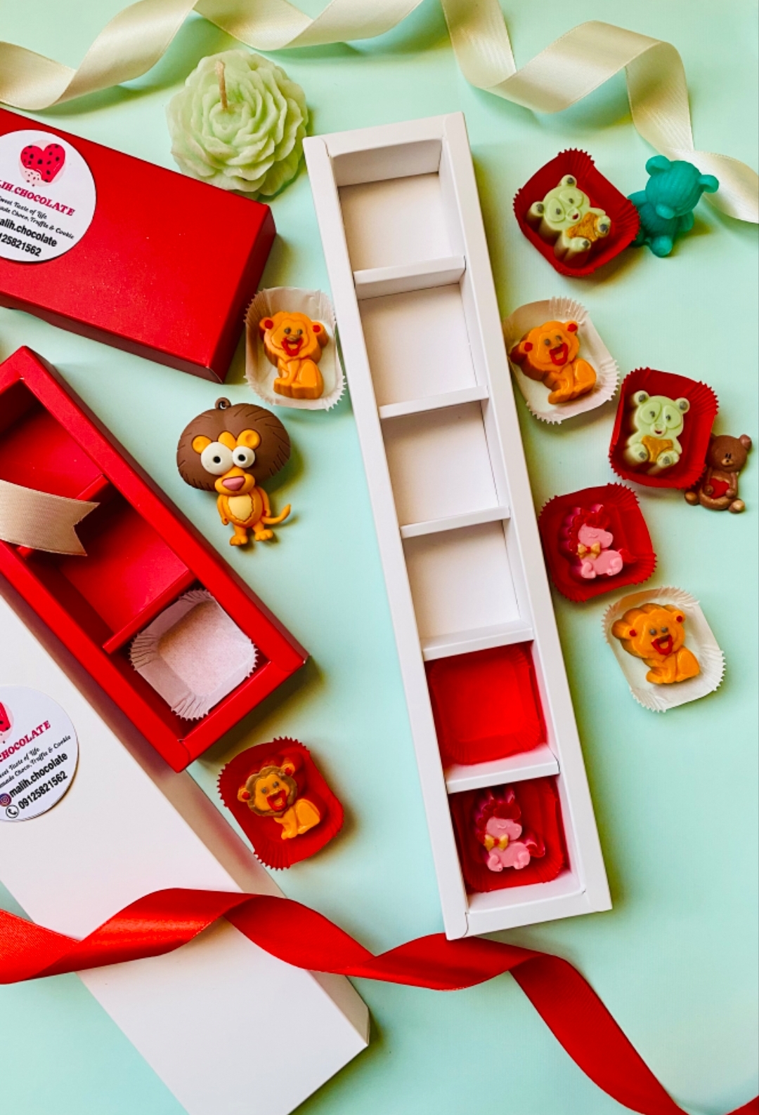 شکلات بلژیکی حیوانات با فیلینگ کرم لوتوس و ویوافیل شاتوت